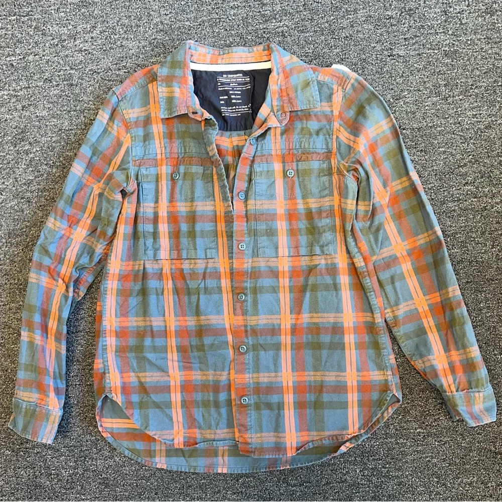 REI Cooperative Men's Casual Plaid Shirt - Orange and Green